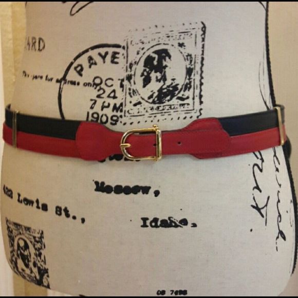 Celine Accessories Celinevintage Belt Red And Dark Navy Gold Buckle